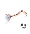 Heart Stone Silver Curved Nose Stud NSKB-786 (0.8mm)